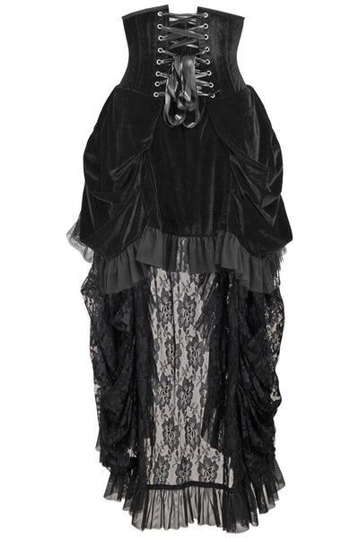 Top Drawer Steel Boned Black Velvet Victorian Bustle Underbust Corset Dress - Daisy Corsets