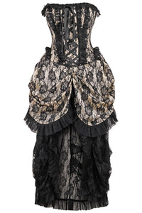 Top Drawer Steel Boned Cream w/Black Lace Bustle Corset Dress - Daisy Corsets
