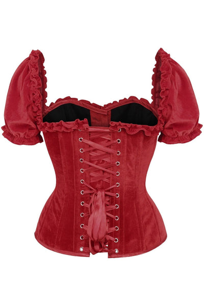 Top Drawer Steel Boned Dark Red Velvet Overbust Corset w/Sleeves - Daisy Corsets