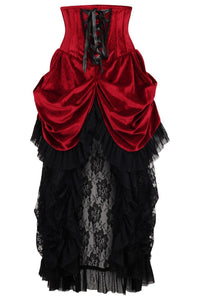Top Drawer Steel Boned Dark Red Velvet Victorian Bustle Underbust Corset Dress - Daisy Corsets