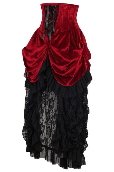 Top Drawer Steel Boned Dark Red Velvet Victorian Bustle Underbust Corset Dress - Daisy Corsets