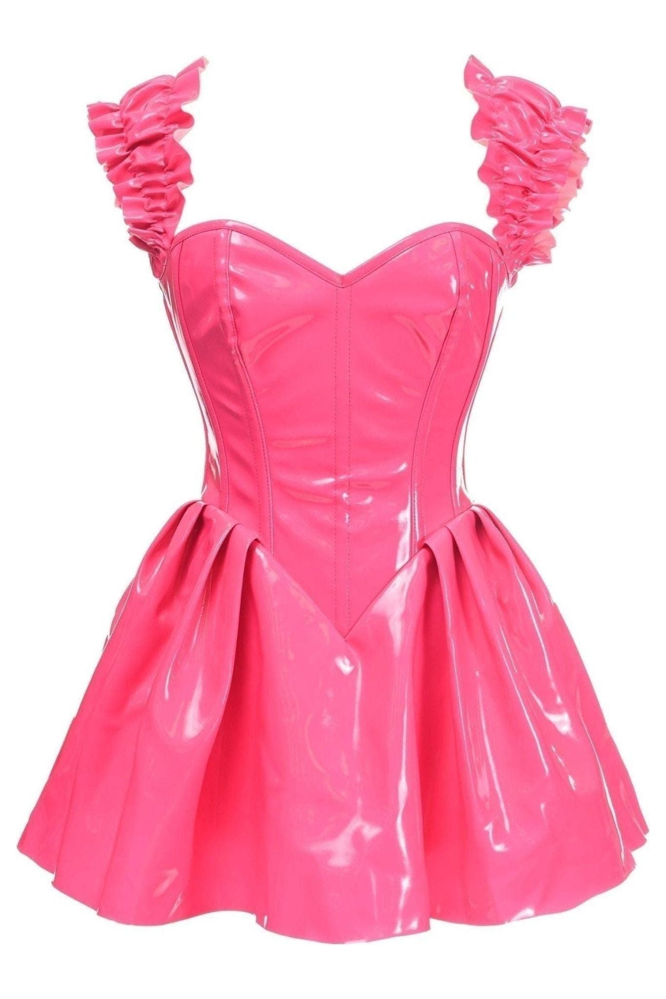 Top Drawer Steel Boned Hot Pink Patent PVC Vinyl Corset Dress - Daisy Corsets