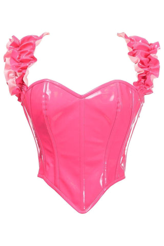 Top Drawer Steel Boned Hot Pink Patent Ruffle Sleeve Bustier Corset - Daisy Corsets