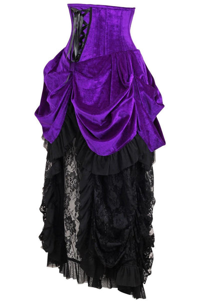 Top Drawer Steel Boned Purple Velvet Victorian Bustle Underbust Corset Dress - Daisy Corsets