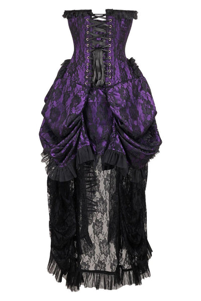 Top Drawer Steel Boned Purple w/Black Lace Bustle Corset Dress - Daisy Corsets