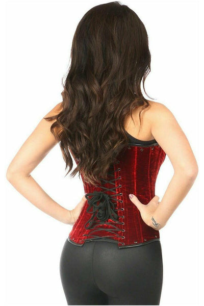 Top Drawer Steel Boned Red Velvet Underbust Corset w/Buckling - Daisy Corsets
