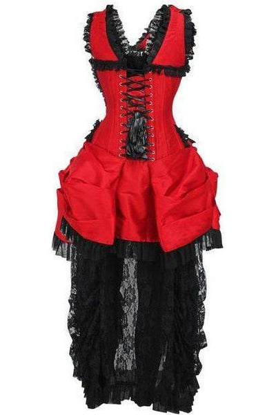 Top Drawer Steel Boned Red/Black Lace Victorian Bustle Corset Dress - Daisy Corsets