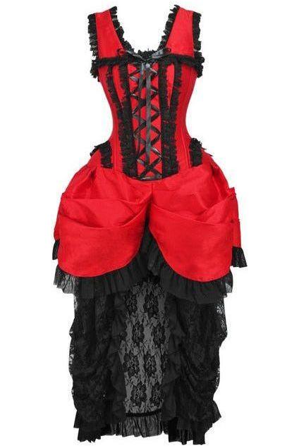 Top Drawer Steel Boned Red/Black Lace Victorian Bustle Corset Dress - Daisy Corsets