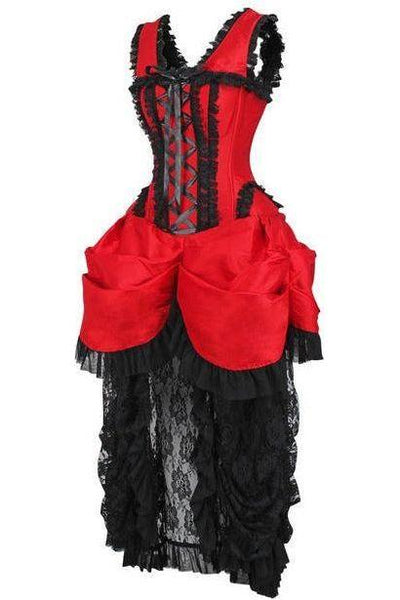 Top Drawer Steel Boned Red/Black Lace Victorian Bustle Corset Dress - Daisy Corsets