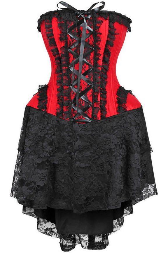 Top Drawer Steel Boned Strapless Red/Black Lace Victorian Corset Dress - Daisy Corsets