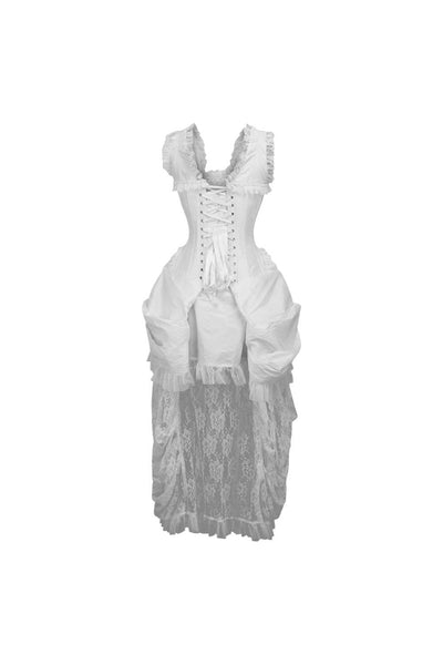 Top Drawer Steel Boned White Lace Victorian Bustle Corset Dress - Daisy Corsets