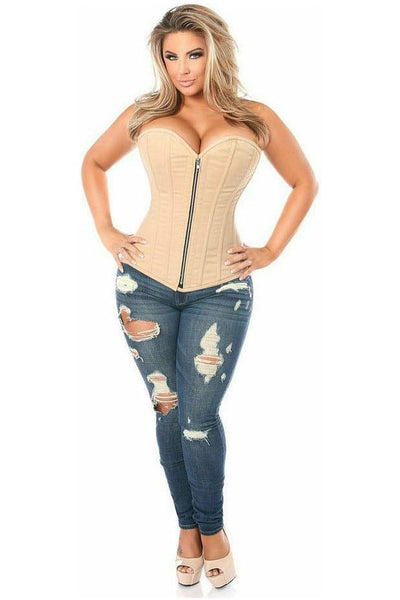 Top Drawer Tan Cotton Steel Boned Corset w/Zipper - Daisy Corsets