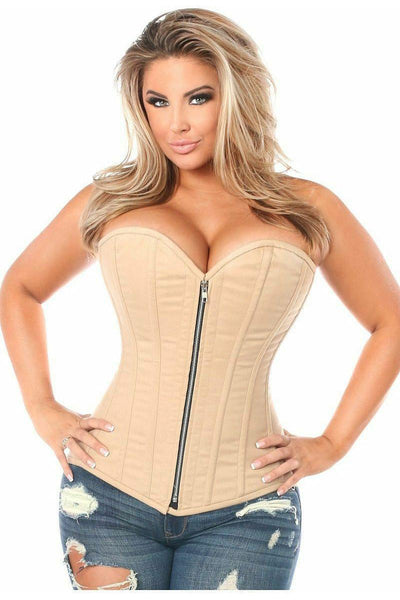 Top Drawer Tan Cotton Steel Boned Corset w/Zipper - Daisy Corsets