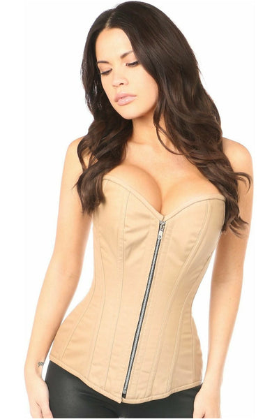 Top Drawer Tan Cotton Steel Boned Corset w/Zipper - Daisy Corsets