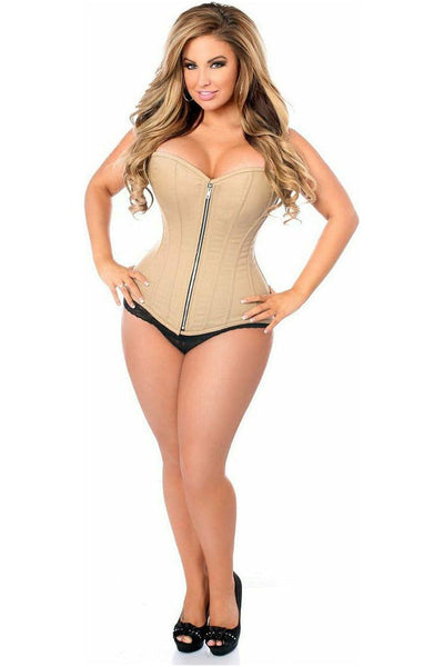 Top Drawer Tan Cotton Steel Boned Corset w/Zipper - Daisy Corsets