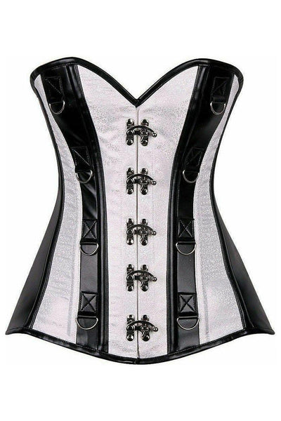 Top Drawer White Brocade & Faux Leather Steel Boned Corset - Daisy Corsets