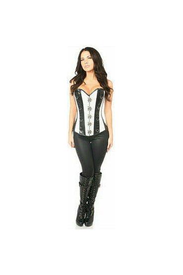 Top Drawer White Brocade & Faux Leather Steel Boned Corset - Daisy Corsets