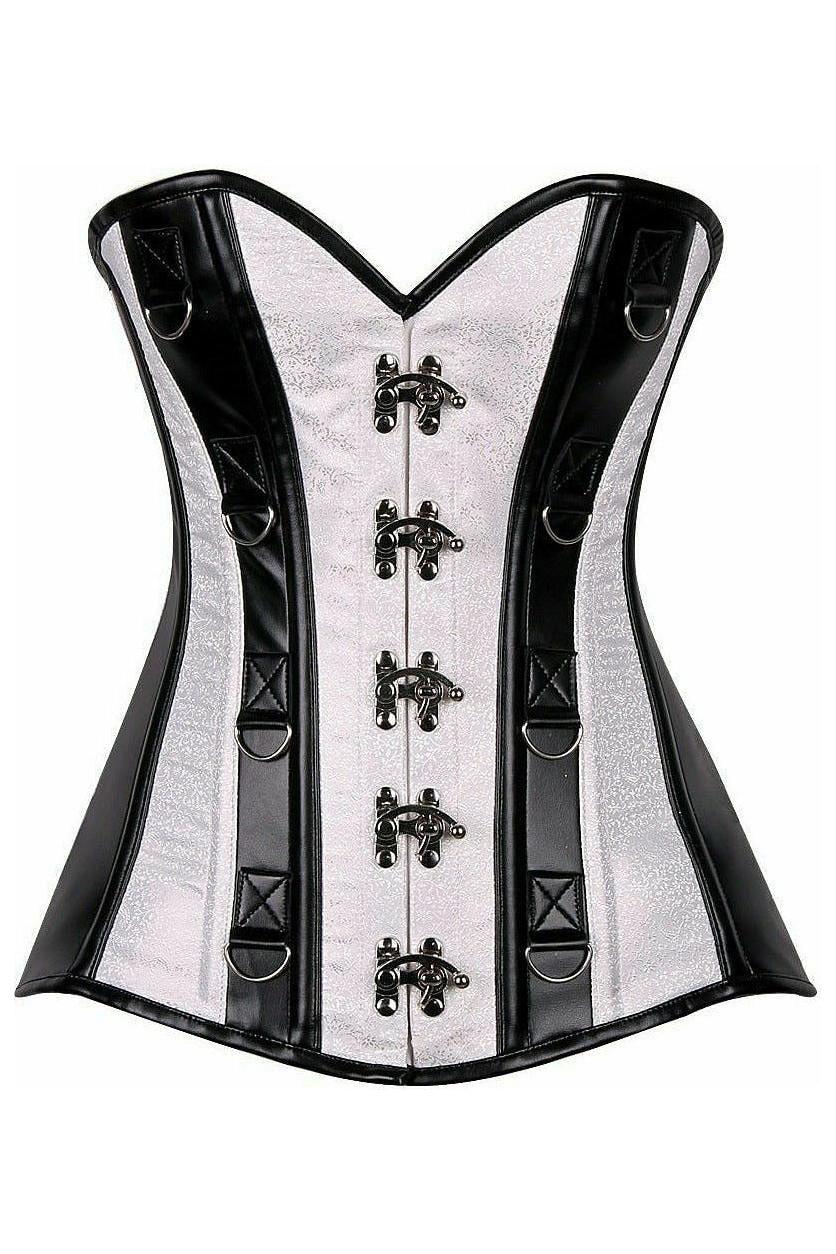 Top Drawer White Brocade & Faux Leather Steel Boned Corset - Daisy Corsets