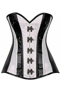 Top Drawer White Brocade & Faux Leather Steel Boned Corset - Daisy Corsets