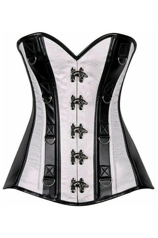Top Drawer White Brocade & Faux Leather Steel Boned Corset - Daisy Corsets