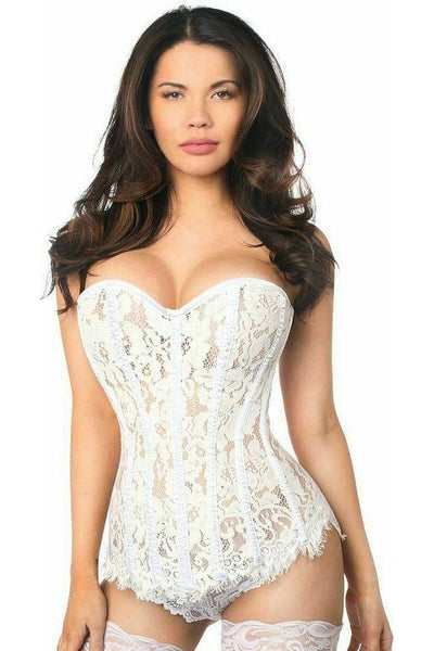 Top Drawer White Lace Steel Boned Corset w/Rhinestones - Daisy Corsets