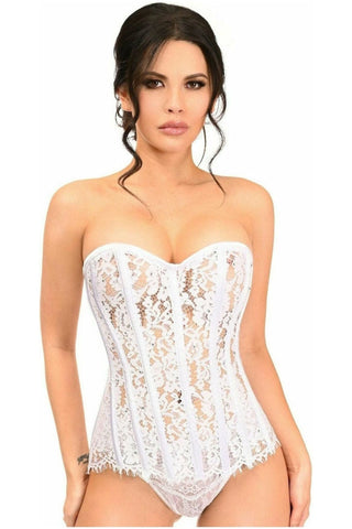 Top Drawer White Lace Steel Boned Corset w/Rhinestones - Daisy Corsets