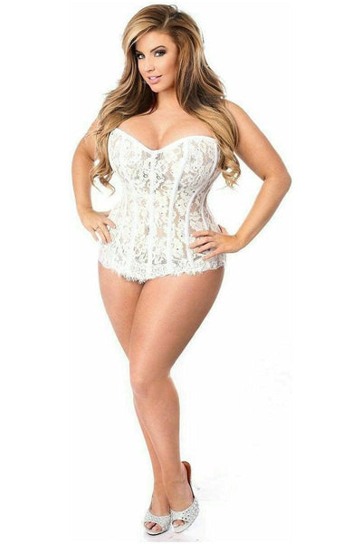 Top Drawer White Lace Steel Boned Corset w/Rhinestones - Daisy Corsets