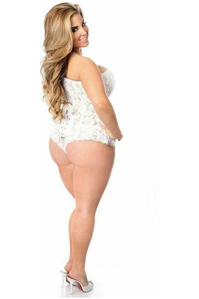 Top Drawer White Lace Steel Boned Corset w/Rhinestones - Daisy Corsets