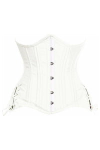 Top Drawer White Satin Double Steel Boned Curvy Cut Waist Cincher Corset w/Lace - Up Sides - Daisy Corsets