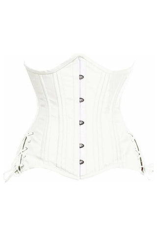 Top Drawer White Satin Double Steel Boned Curvy Cut Waist Cincher Corset w/Lace - Up Sides - Daisy Corsets