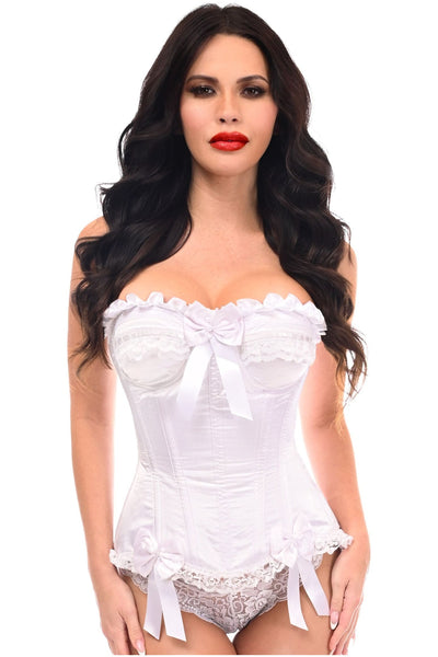 Top Drawer White Satin Steel Boned Burlesque Corset - Daisy Corsets