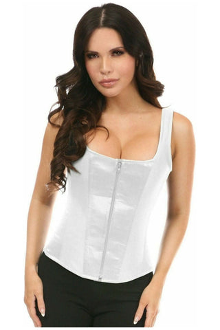 Top Drawer White Satin Steel Boned Uniforming Corset w/Straps - Daisy Corsets