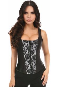 Top Drawer White Satin w/Black Lace Overlay Steel Boned Uniforming Corset w/Straps - Daisy Corsets