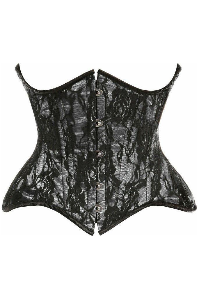 Top Drawer White w/Black Lace Double Steel Boned Curvy Cut Waist Cincher Corset - Daisy Corsets