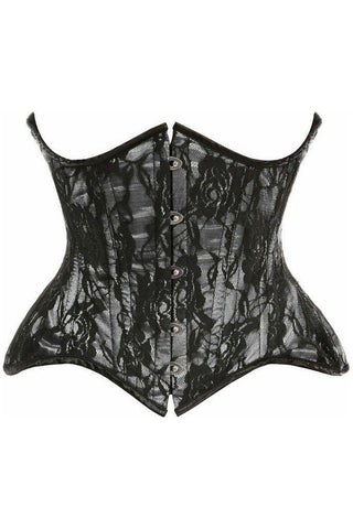 Top Drawer White w/Black Lace Double Steel Boned Curvy Cut Waist Cincher Corset - Daisy Corsets