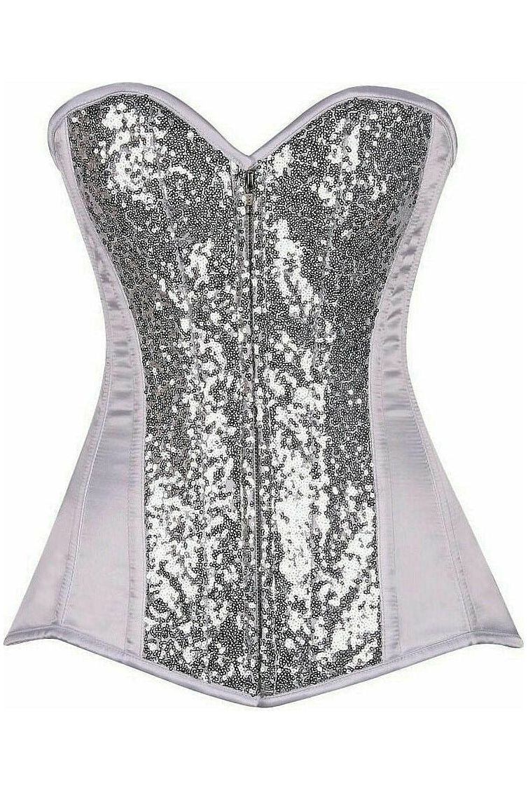 Top Drawer White/Silver Sequin Steel Boned Corset - Daisy Corsets