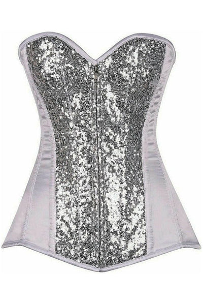 Top Drawer White/Silver Sequin Steel Boned Corset - Daisy Corsets
