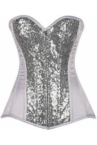 Top Drawer White/Silver Sequin Steel Boned Corset - Daisy Corsets