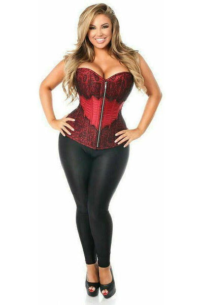 Top Drawer Wine Brocade Steel Boned Corset w/Black Eyelash Lace - Daisy Corsets