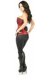 Top Drawer Wine Brocade Steel Boned Corset w/Black Eyelash Lace - Daisy Corsets