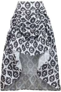 White & Black Skull Satin Adjustable High Low Skirt - Daisy Corsets