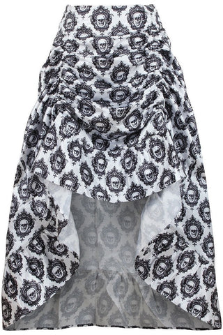 White & Black Skull Satin Adjustable High Low Skirt - Daisy Corsets