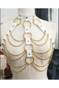 White & Gold Faux Leather Body Harness - Daisy Corsets