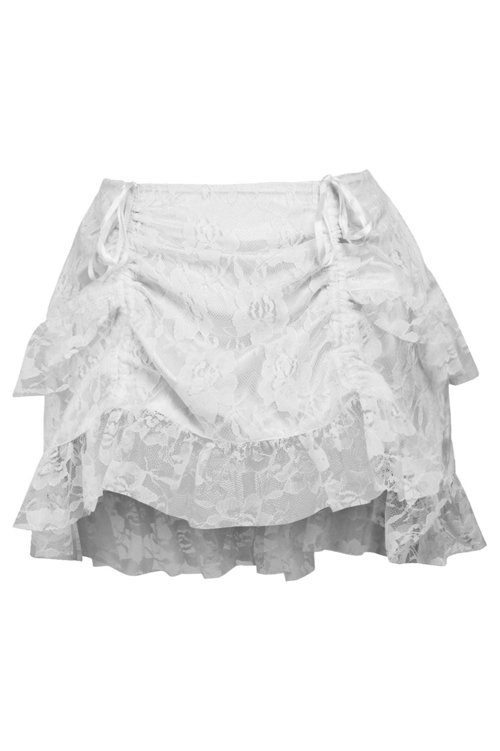 White Lace Ruched Bustle Skirt - Daisy Corsets