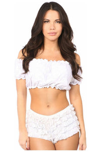 White Lined Lace Short Sleeve Peasant Top - Daisy Corsets