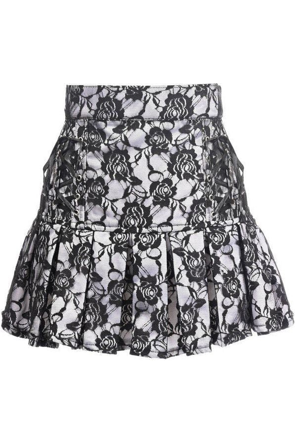 White Satin w/Black Lace Overlay Lace - Up Skirt - Daisy Corsets