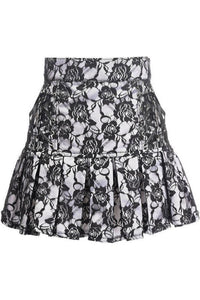White Satin w/Black Lace Overlay Lace - Up Skirt - Daisy Corsets