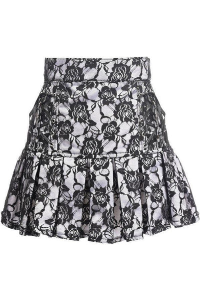 White Satin w/Black Lace Overlay Lace - Up Skirt - Daisy Corsets