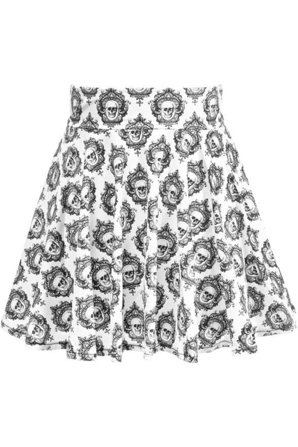 White/Black Gothic Skull Print Stretch Lycra Skirt - Daisy Corsets