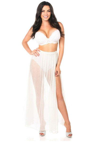 White/Silver Sheer Glitter Skirt - Daisy Corsets